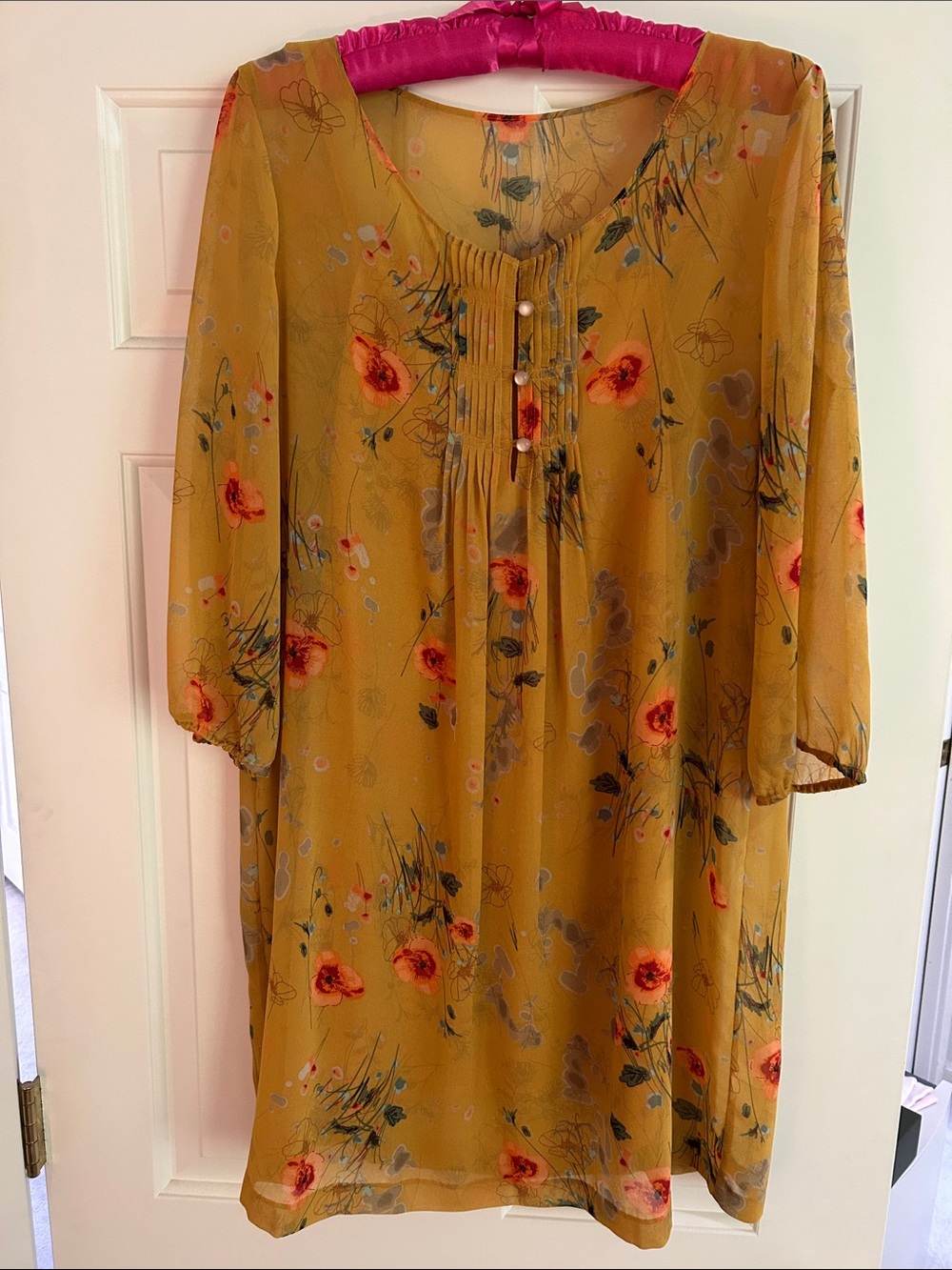 Floral Pintuck Midi Dress in Mustard
